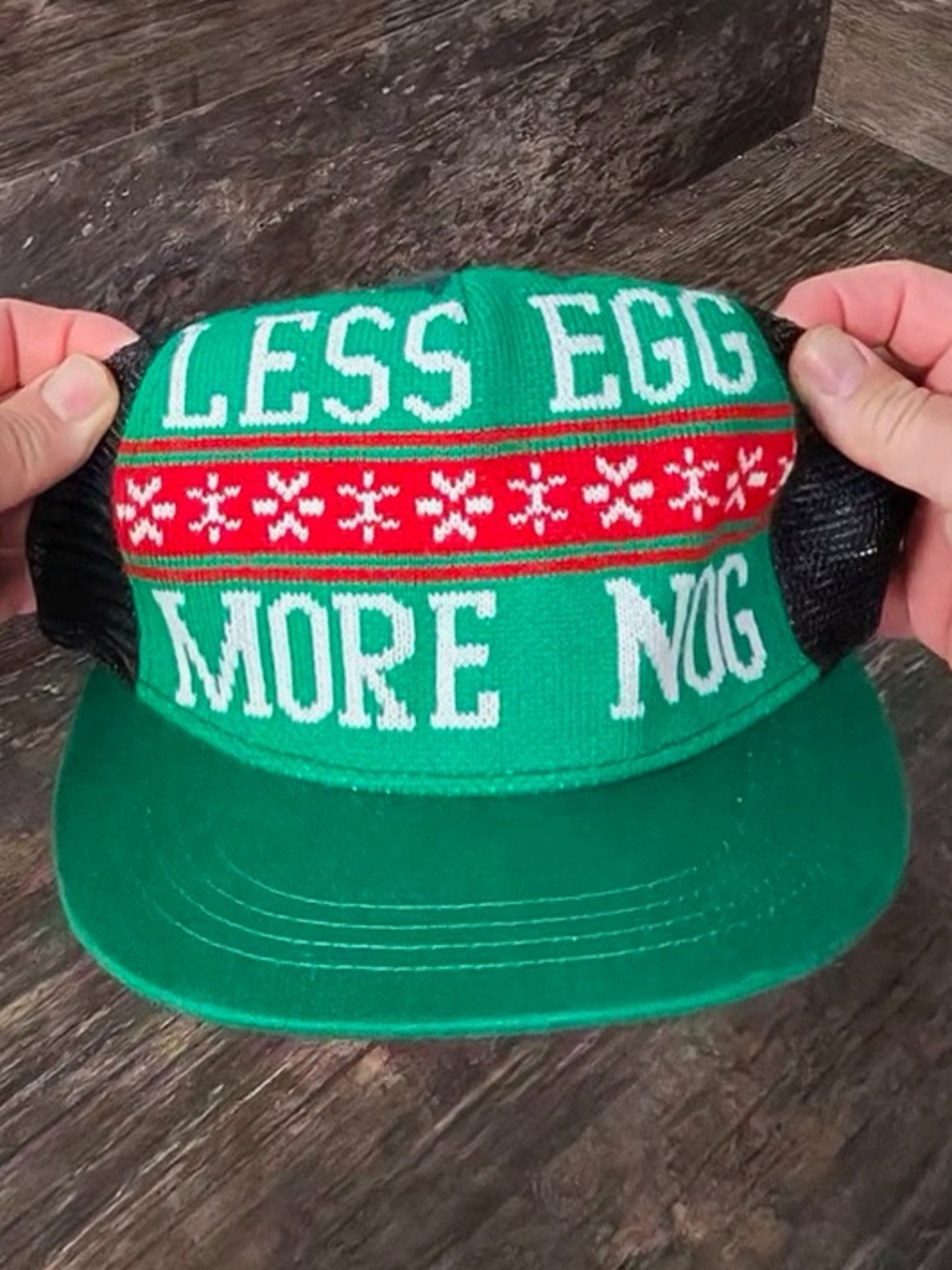 Green 'Less Egg More Nog' Holiday Trucker Hat